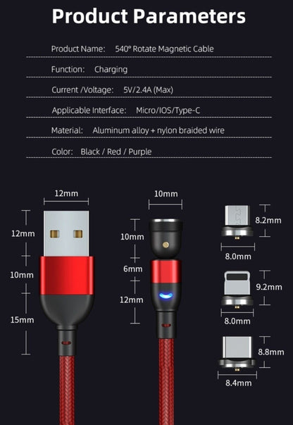 3 in 1 Magnetische LED Ladekabel Handy Magnet USB für iPhone Type-C Micro 2 M.