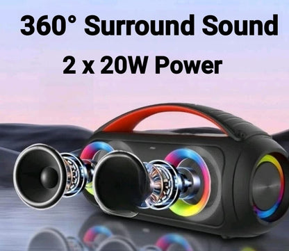 Tragbarer Bluetooth 5.2 Surround Sound Boom Box 40W LED RGB Beleuchtet